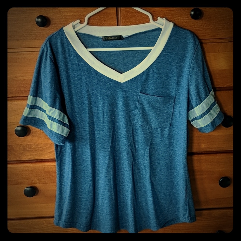 Blue and white V-neck tee